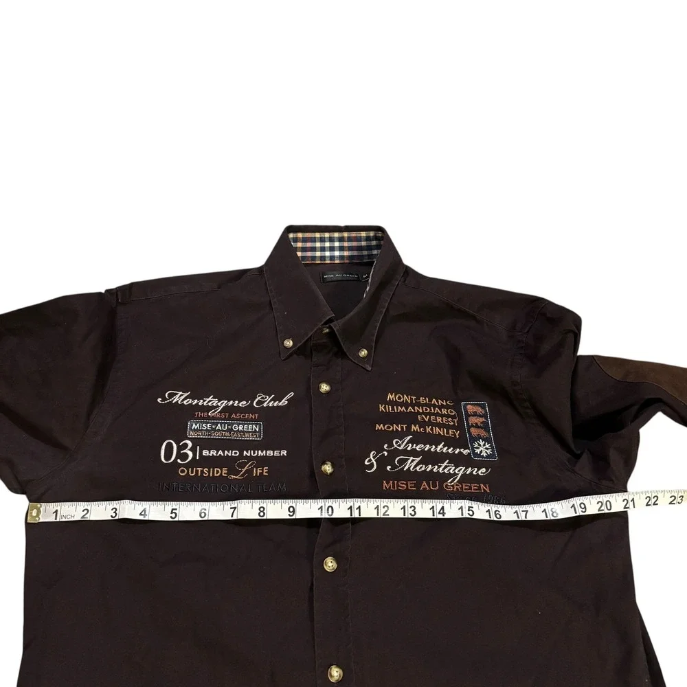 Mise Au Green Men's Brown Button‎ Down Size M Embroidered Mountain Adventure